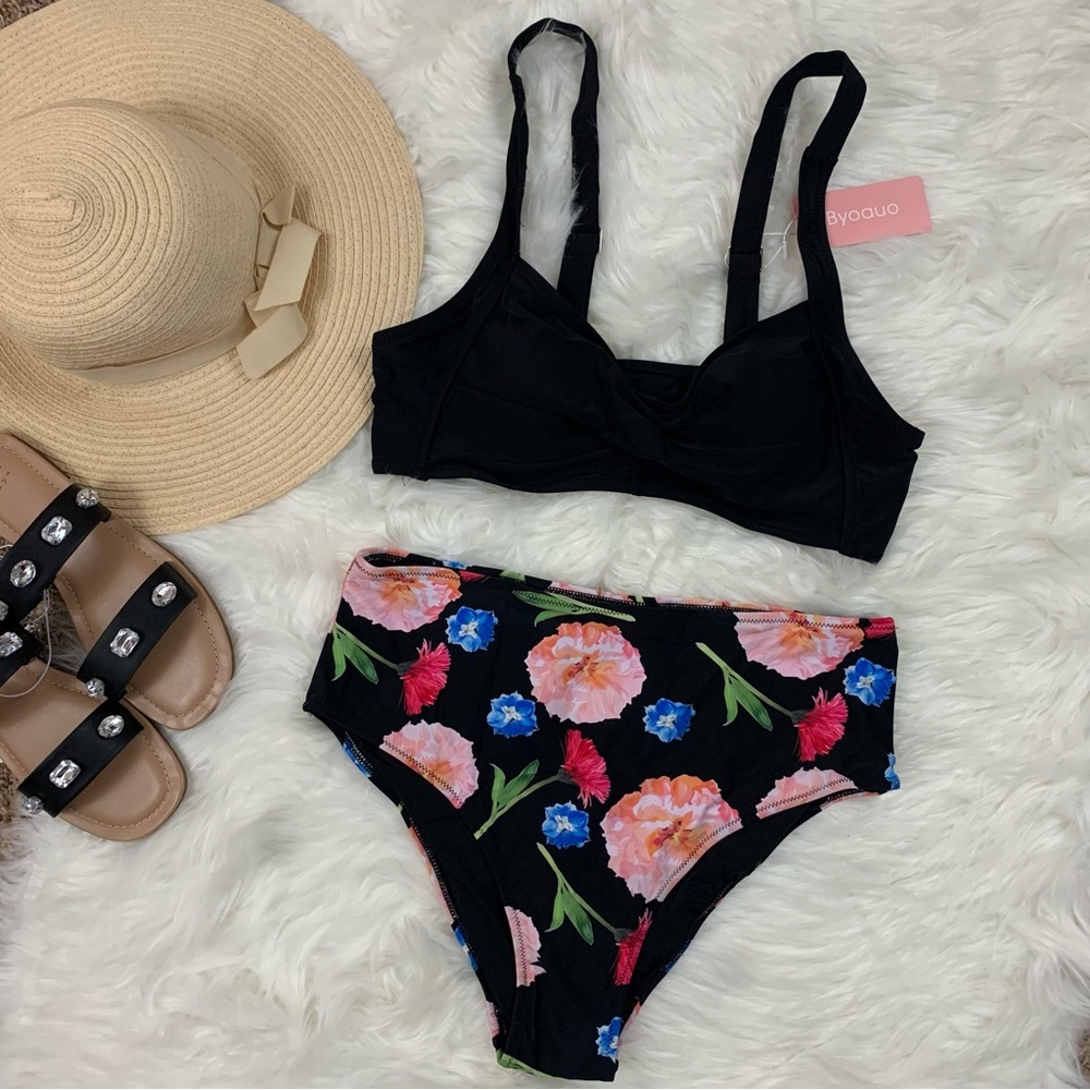 NEW Byoauo 2 Piece High Waist Floral Bikini Set